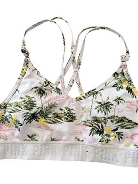 PINK Victoria's Secret Pink & Green Tropical Print Bralette size s